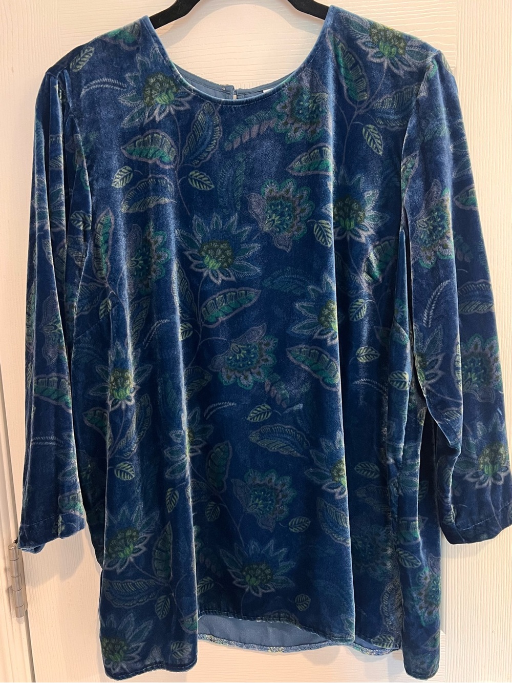 J. Jill Velvet Blue Floral Paisley 3/4 Sleeves Tunic Blouse Top M Women’s Green